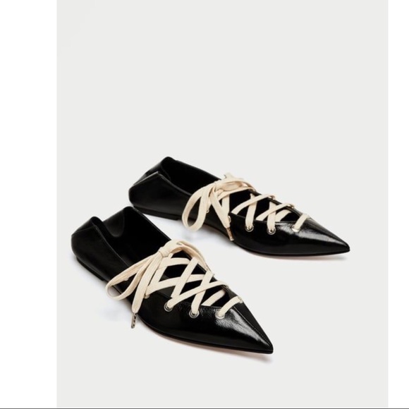 Zara Shoes - New ZARA Black Lace Up Flat SZ 41